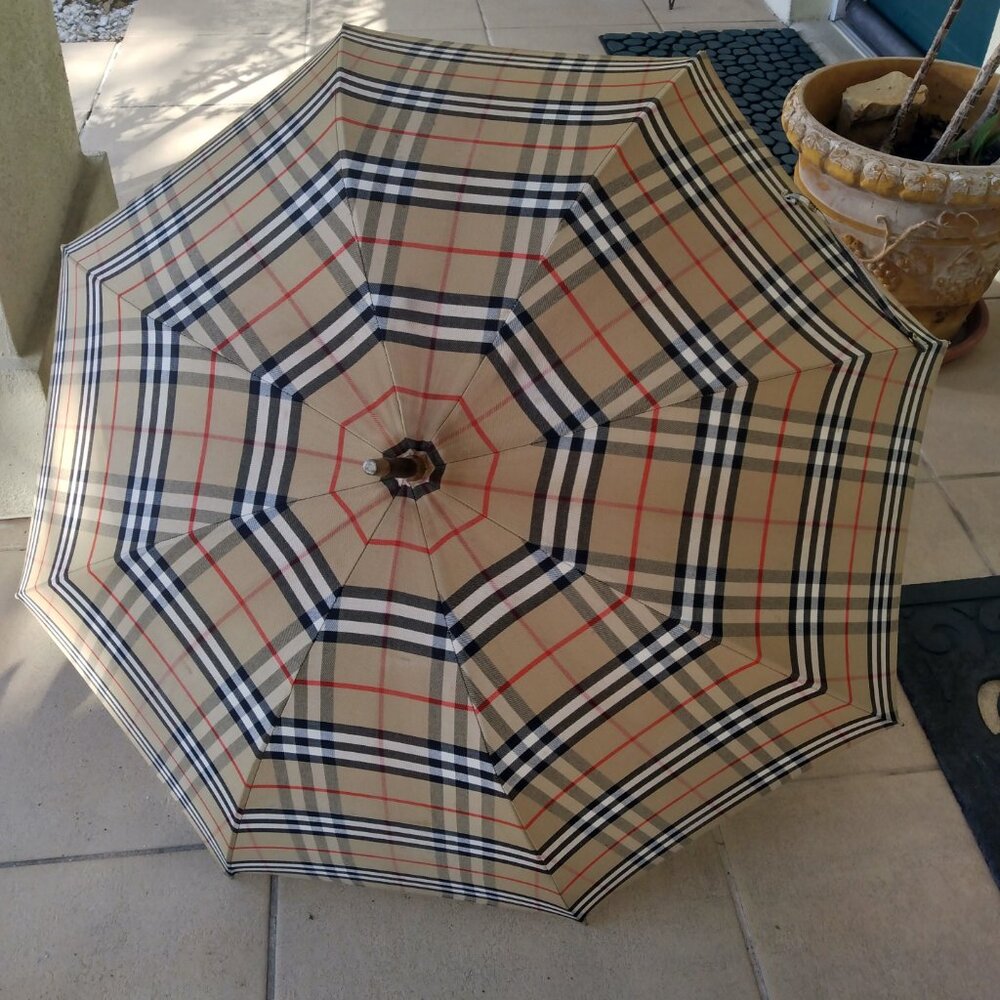 ❤️3 VINTAGE BURBERRYS Umbrella Haymarket Nova Check Pattern + Cover and Tassel